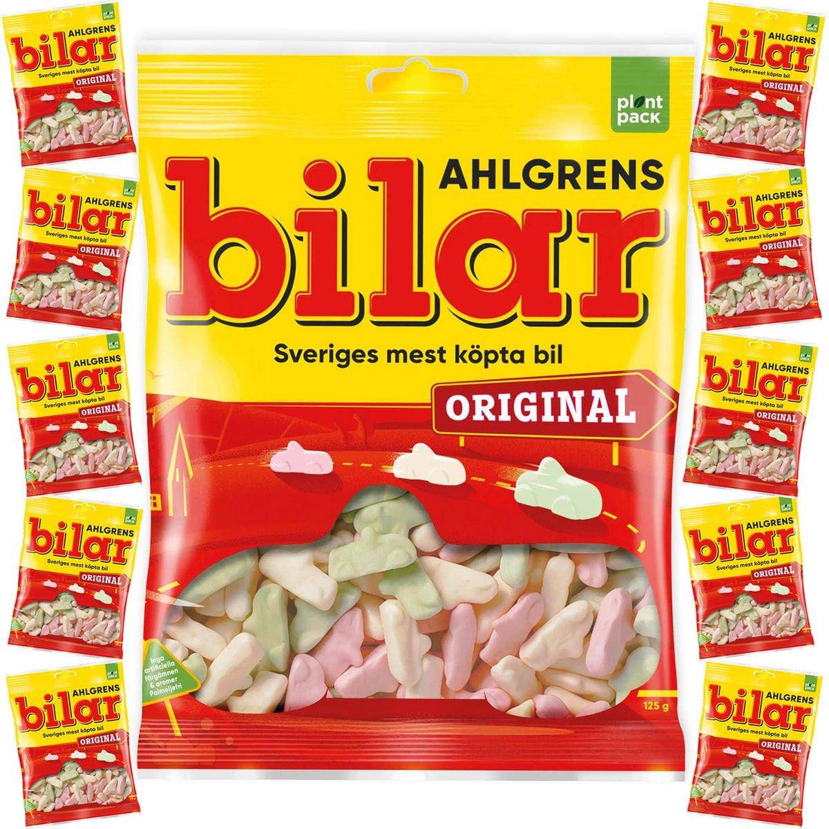 Ahlgrens Bilar Original 125g bag of fruit-flavored chewy marshmallow cars for sharing.