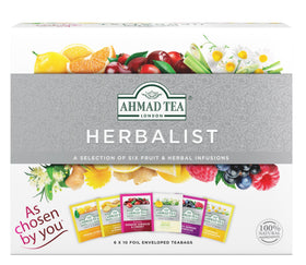 Ahmad Tea Ammad Tea Herbalist Selection gift box front view showcasing the decaf, sugar-free blends.
