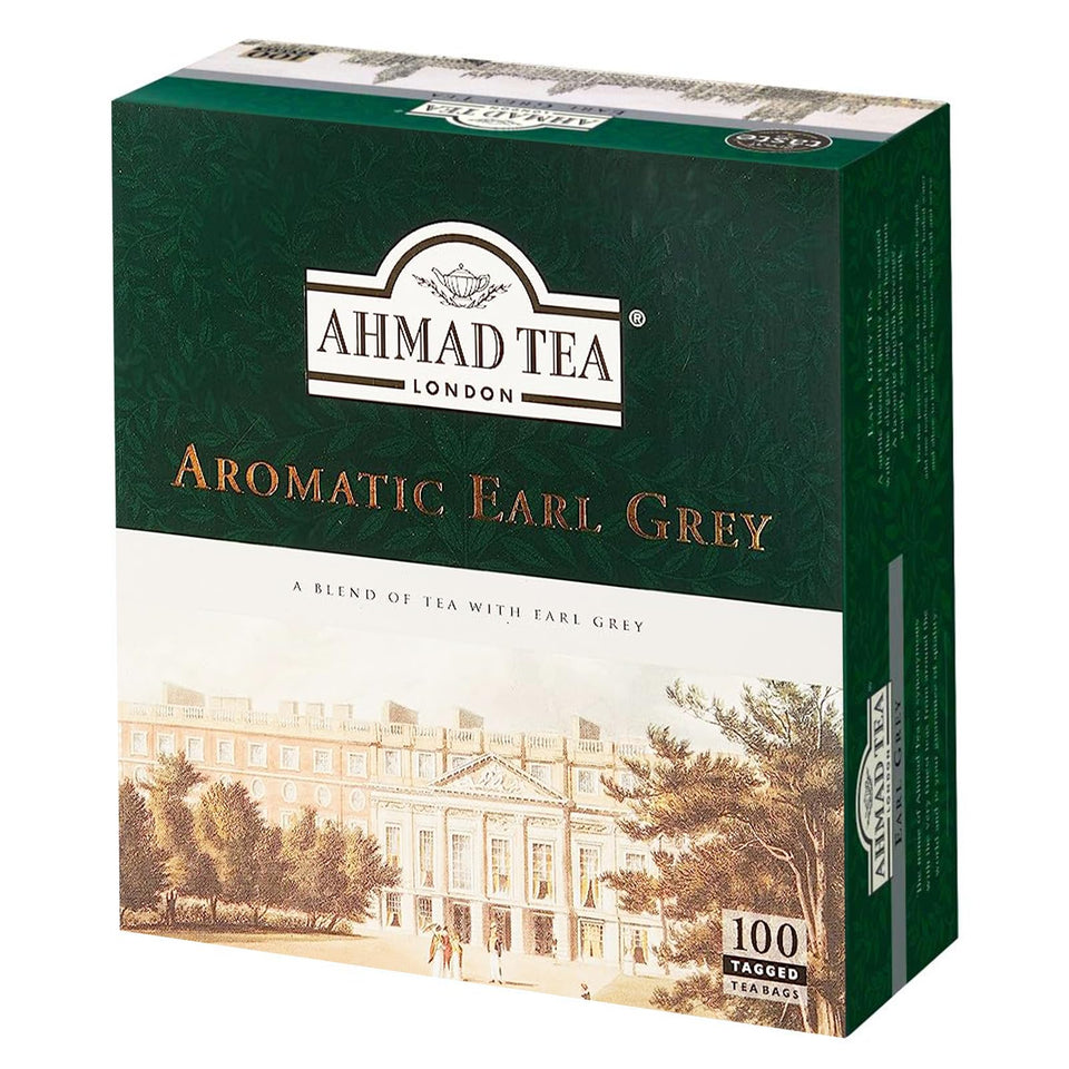 Ahmad Tea Earl Grey aromatic teabags deliver a fragrant, caffeine-rich cup ideal for afternoon rituals.