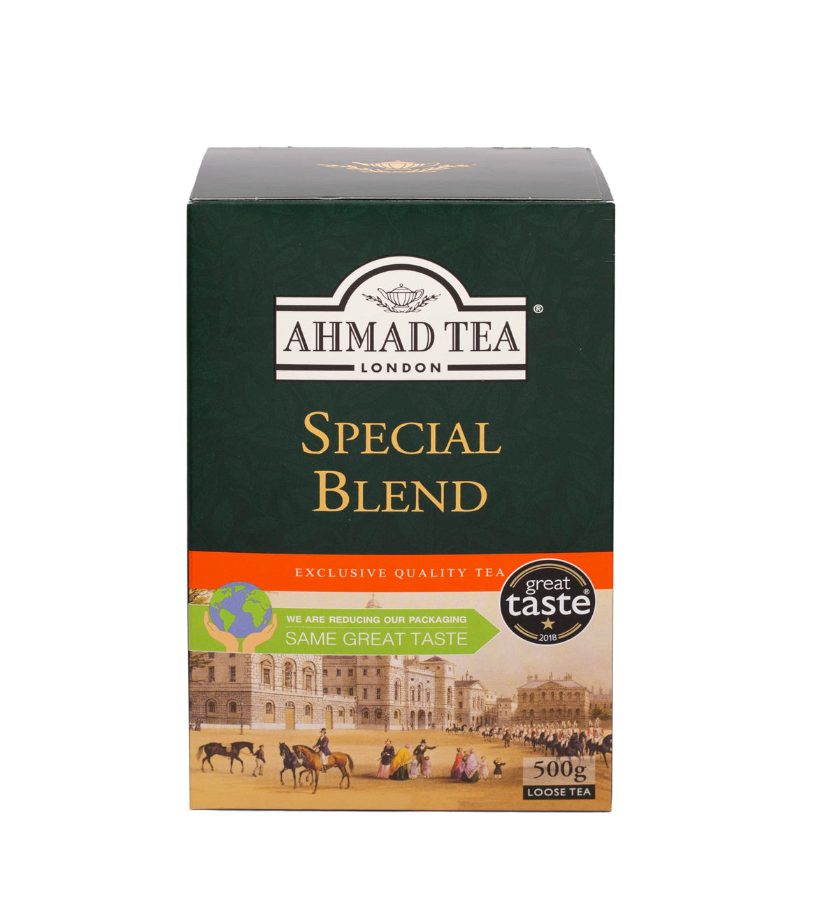 Ahmad Tea Special Blend loose leaves in a 500g box, ready for brewing