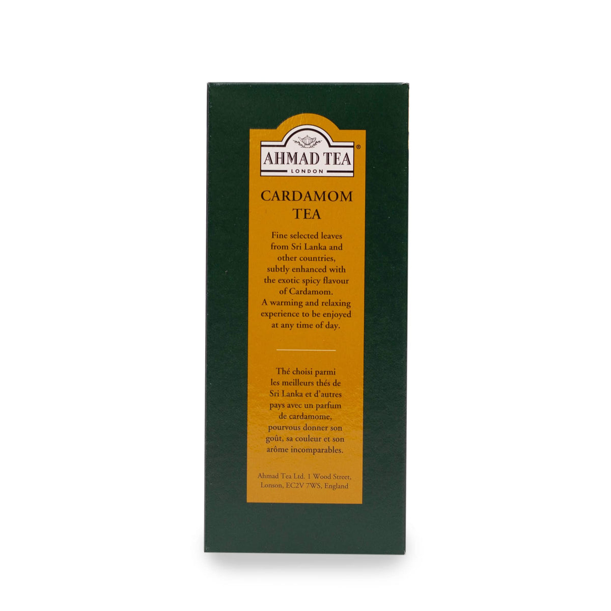 Ahmad Tea Cardamom brew in cup showing warm spice aroma.