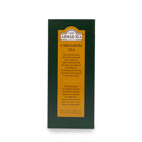 Ahmad Tea Cardamom brew in cup showing warm spice aroma.
