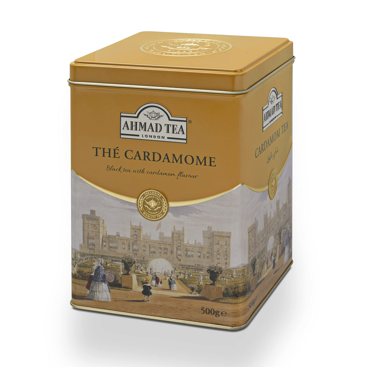 Ahmad Tea Cardamom loose tea brew steeping, rich amber infusion ready to pour.