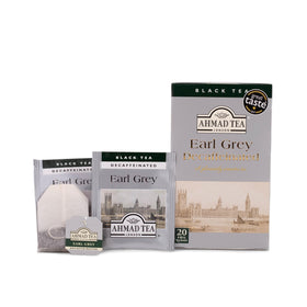 Ahmad Tea Decaf Earl Grey cup steep capturing bright bergamot aroma.