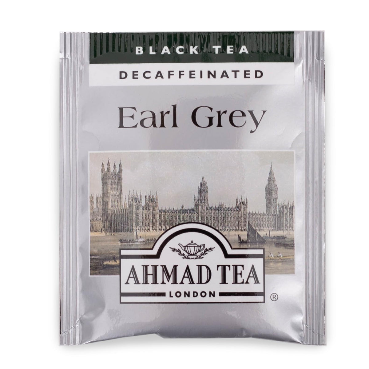 Ahmad Tea Decaf Earl Grey packaging adds elegance to the pantry.