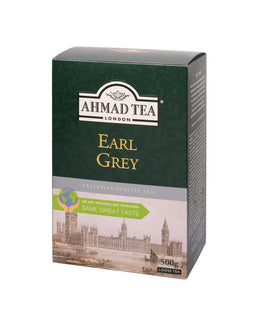 Ahmad Tea Earl Grey loose leaf brew captures citrus brightness ideal hot or iced.