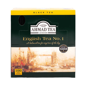 Ahmad Tea English No. 1 teabags in a foil envelope preserve aroma for quick brewing