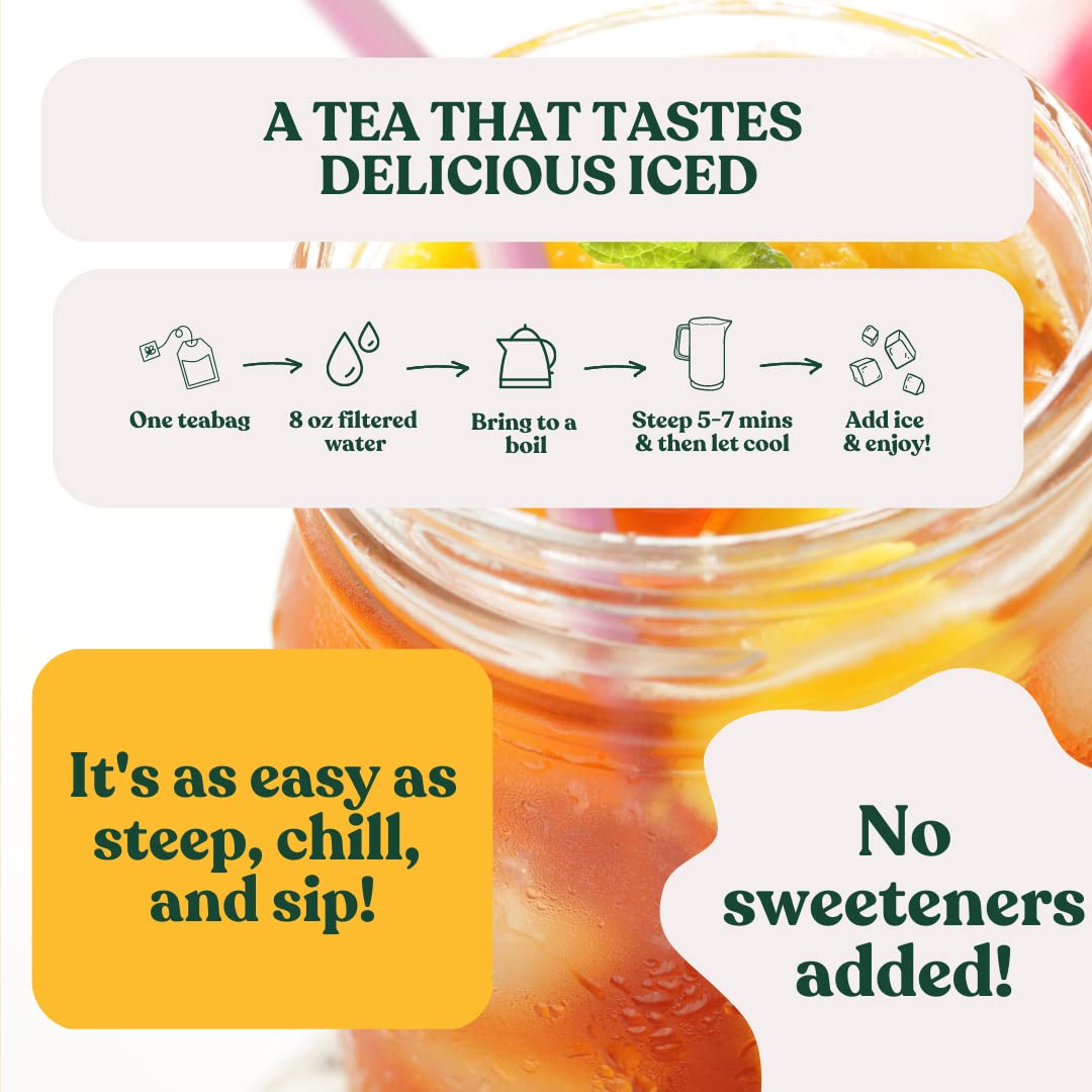 Iced Ahmad Tea Mango Magic tea served over ice for refreshment.