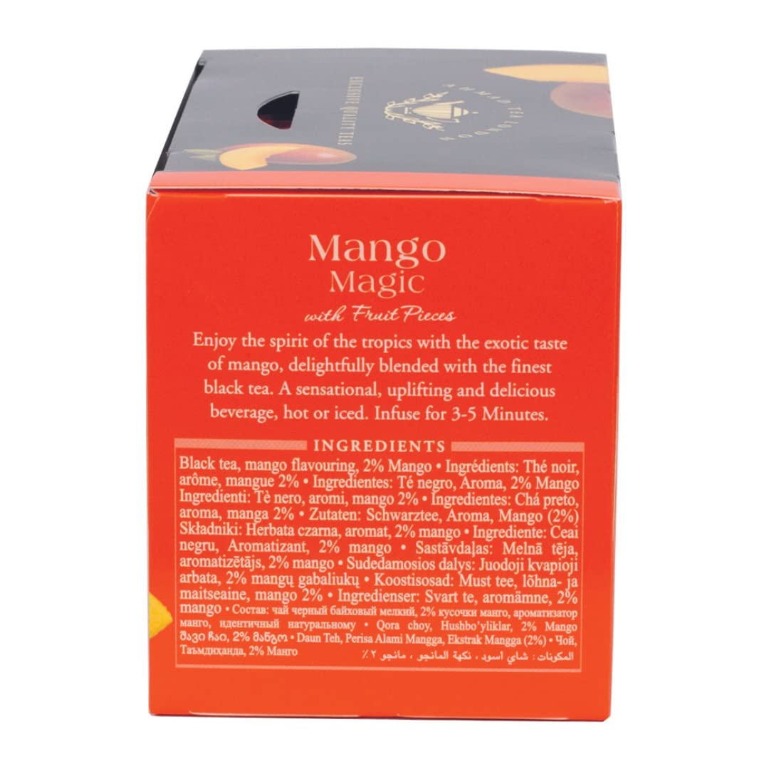 Real mango pieces visible in Ahmad Tea Mango Magic for fruity flavor.