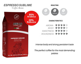 Aiello Caffe Sublime Blend beans close-up highlighting premium aroma.