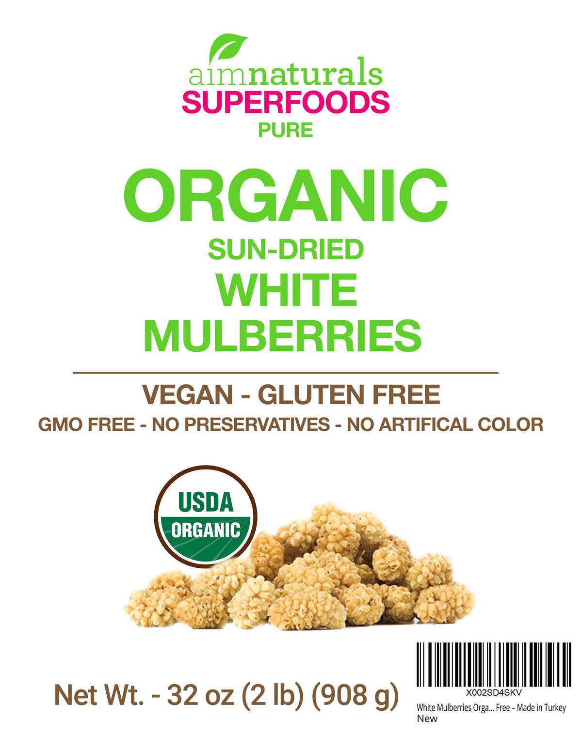 Aim Naturals Turkish origin mulberries labeled authentic product of Turkey