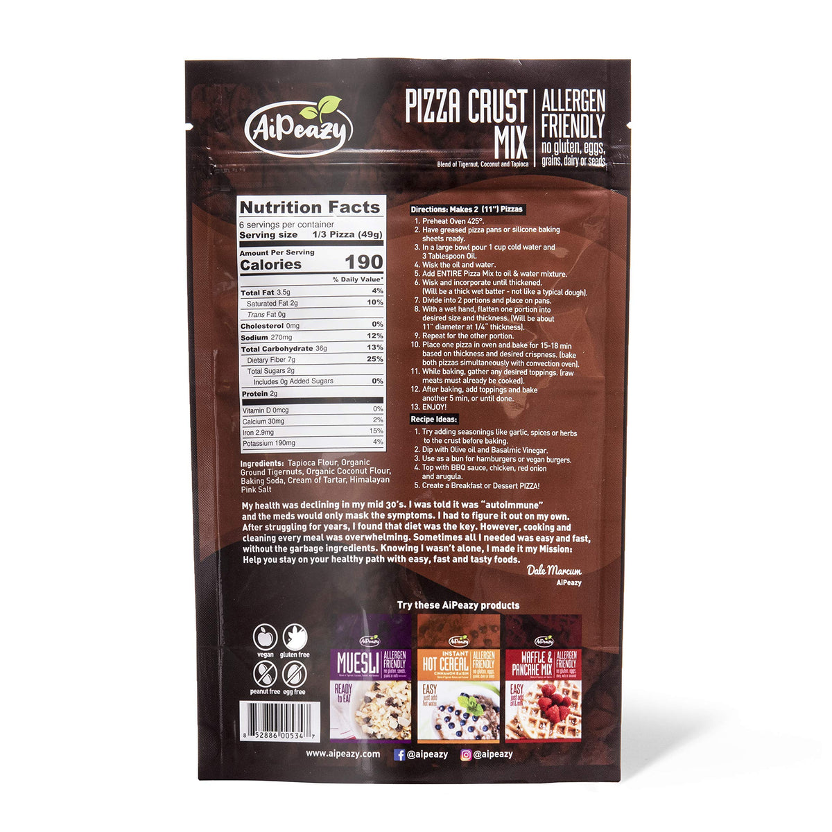 AiPeazy tigernut coconut tapioca blend base shows grain-free nutrition.