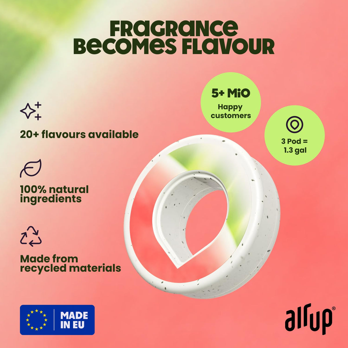 Air Up scent-based flavor technology close-up illustrating aromas flavoring water without calories.