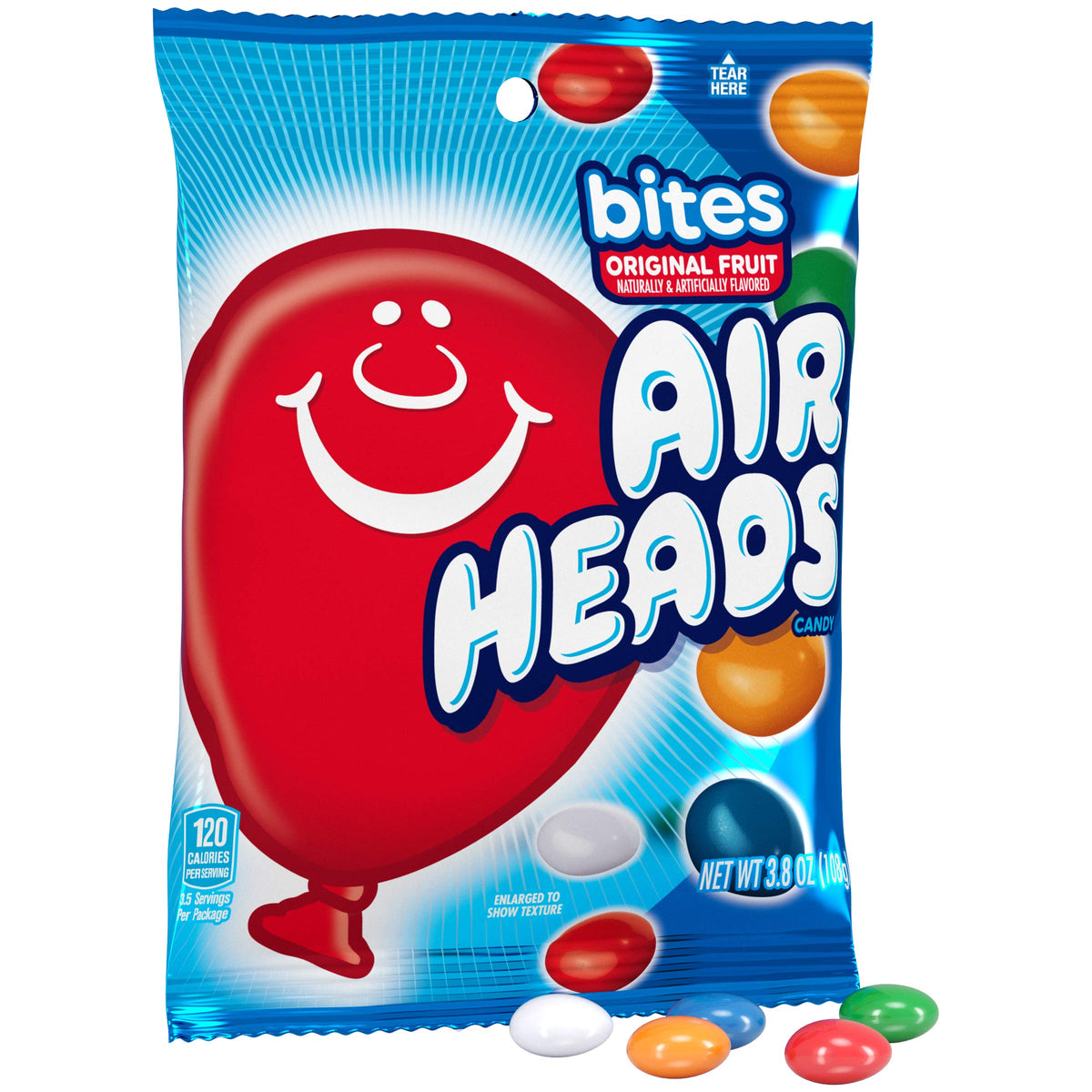 Airheads Bites closeup of fruity chewy candies in bright hues for quick treats.