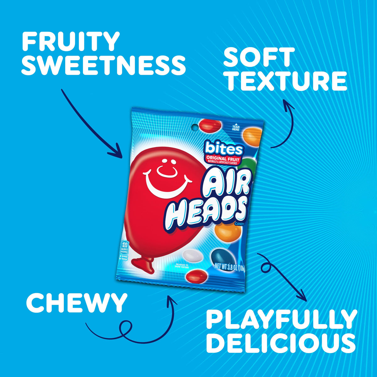 Airheads Bites label showing tree nut and peanut-free safety.