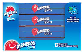 Airheads gum blue raspberry stick closeup highlights micro-candies for a pop of taste.