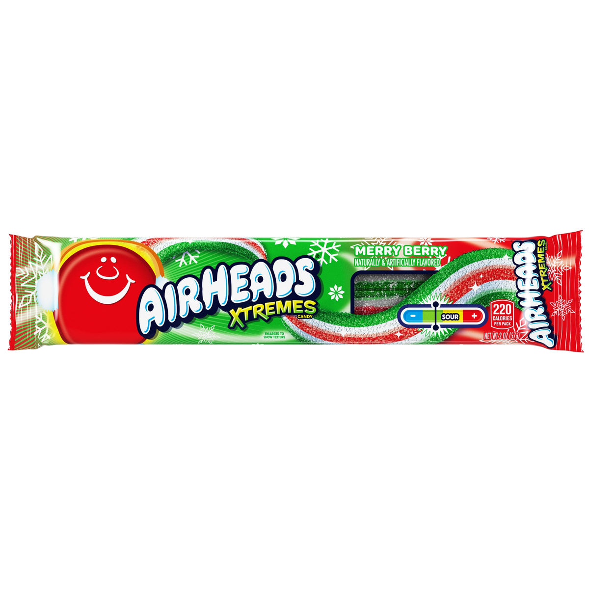 Close-up of Airheads Xtremes Merry Berry belts, tangy-sour texture and chewy bite.