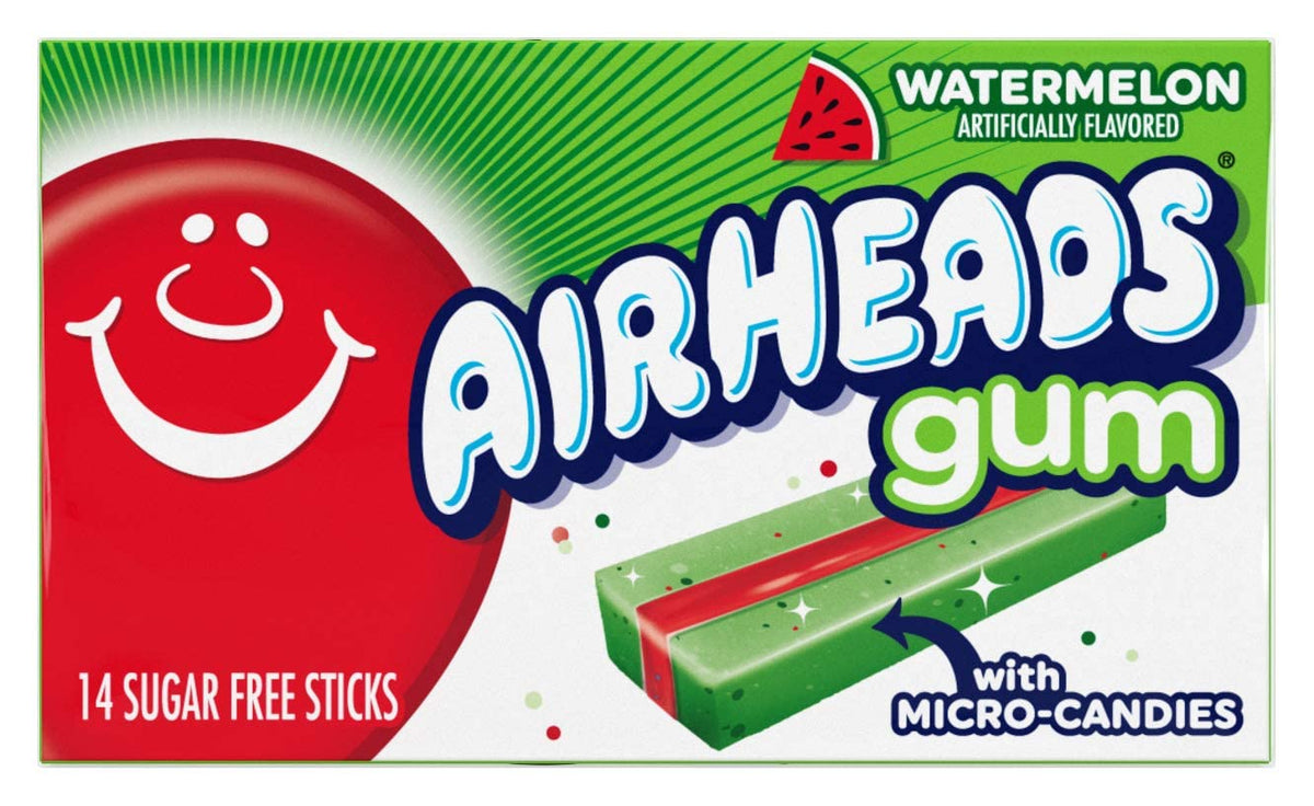 Airheads Watermelon gum stick with micro-candies offering a tangy, sugar-free treat