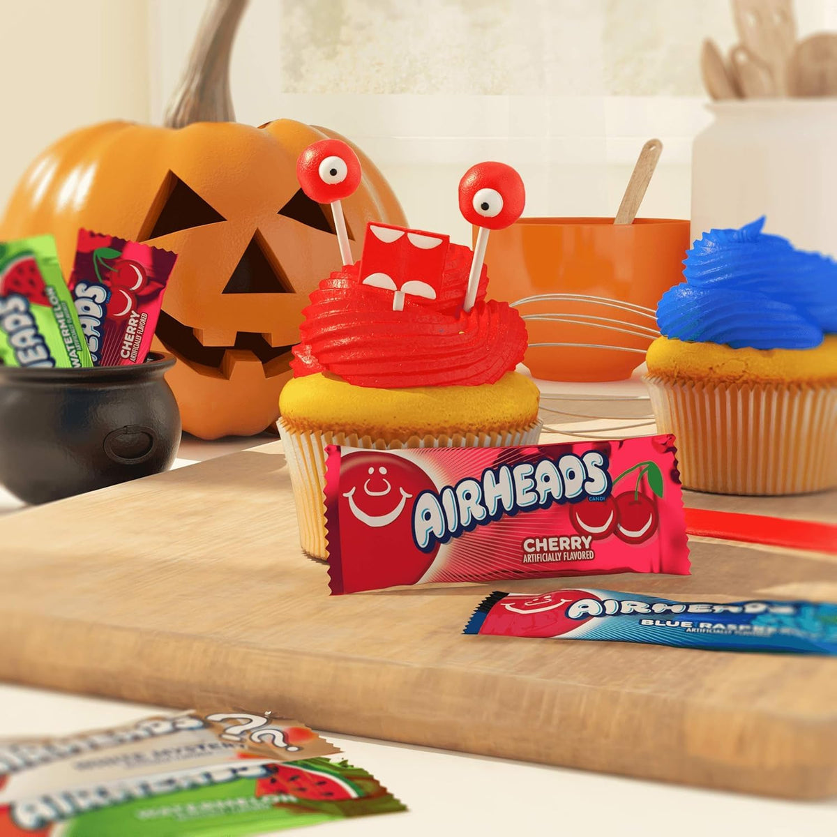 Airheads Mini Candy Bars orange-flavor-pack, citrus chew ideal for parties.