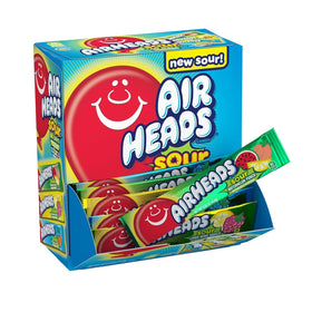 Airheads Sour Blue Blast bar on display for quick road-trip snacking