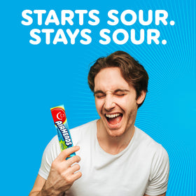 Airheads Sour Blue Blast bars on a concession-stand display, great for events.