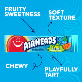 Airheads Sour Blue Blast bars, individually wrapped, perfect for quick snacks and gift bags.