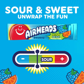 Airheads Sour Blue Blast bars box detail showing 36-count bulk packaging.