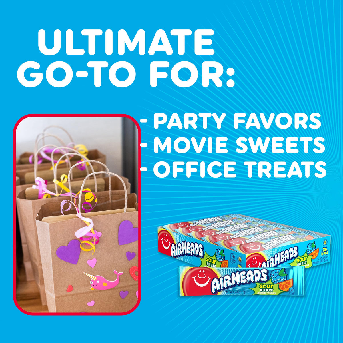 Airheads Sour Blue Blast bars for party favors and goodie bags.