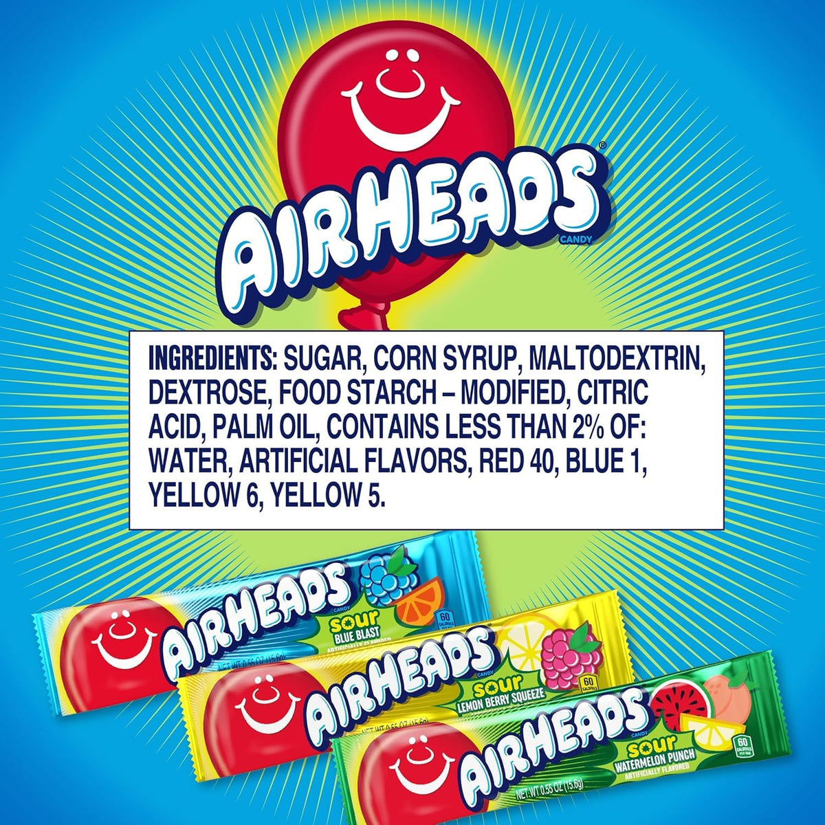 Airheads Lemon Berry Squeeze chewy bars, zesty citrus notes.