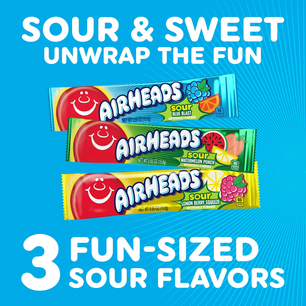Airheads Sour Watermelon Punch bar, refreshing fruit flavor ideal for sharing