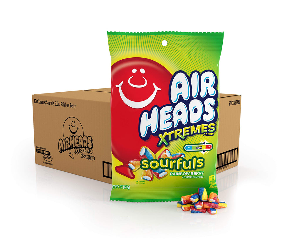 Airheads Sourfuls Rainbow Berry candy bag with tangy, chewy bites for sharing