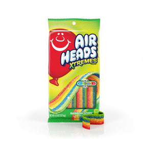 Airheads Xtremes Belts Rainbow Berry close-up shows chewy texture