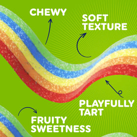 Airheads Xtremes Belts Rainbow Berry belt slice highlighting vibrant flavor