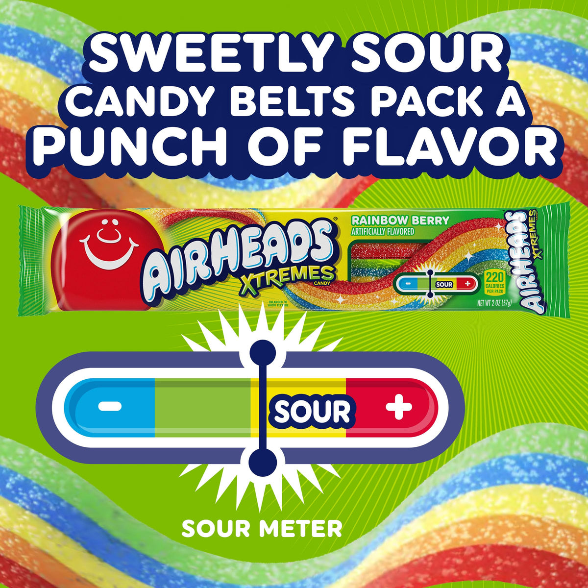 Close-up of Rainbow Berry belt emphasizing stretchy chew and flavor