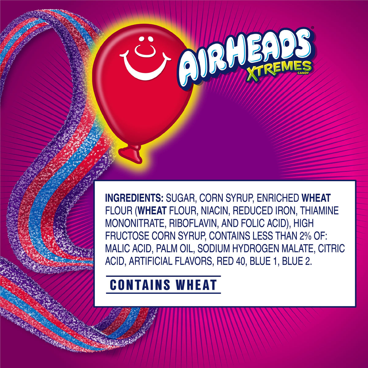 Airheads Xtremes Very Berry belts, snack-sized treats perfect for party favors and sharing.