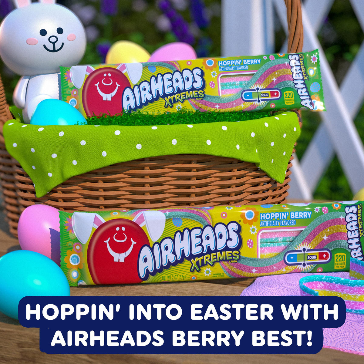 Close-up of Airheads Xtremes Hoppin Berry belt texture and chew.