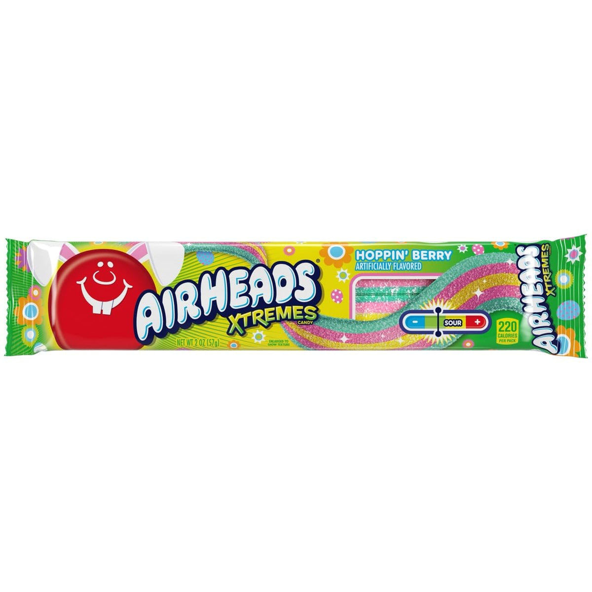 Airheads Xtremes Hoppin Berry Belts displayed in an Easter basket.