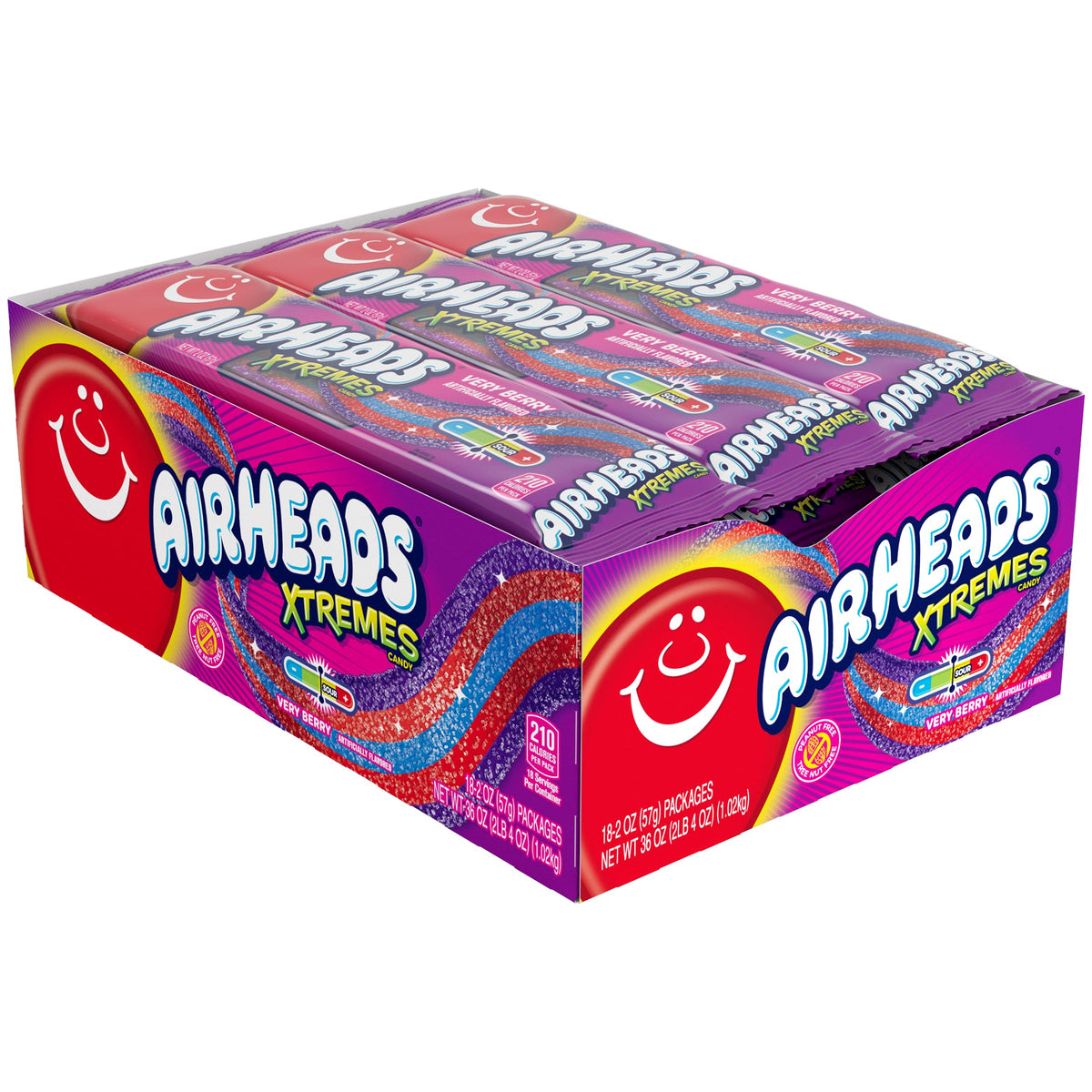Airheads Xtremes Non-melting belts in Very Berry flavor, ideal for classroom or movie nights.