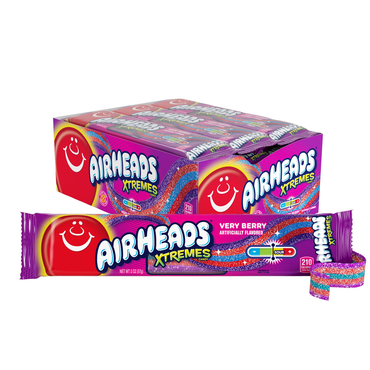 Airheads Xtremes Very Berry Belts bulk pack close-up, convenient for sharing at parties.