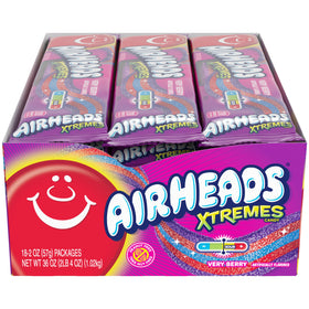 Airheads Xtremes Very Berry belt candy close-up, non-melting fun for outdoor events.
