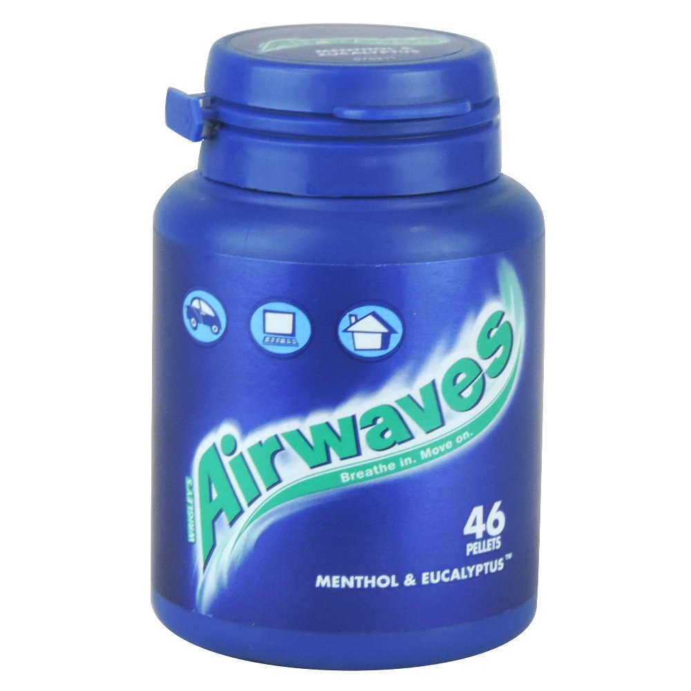 AirWaves menthol eucalyptus gum, 46 pieces per box, ideal for on-the-go freshness.