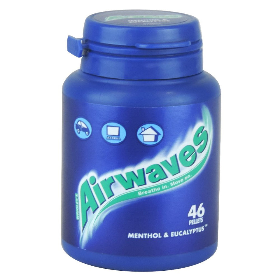 AirWaves menthol eucalyptus gum, 46 pieces per box, ideal for on-the-go freshness.
