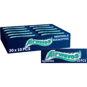 AirWaves Menthol & Eucalyptus gum box front promotes fresh breath on the go