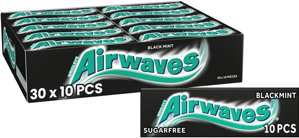 AirWaves Wrigley Black Mint gum pack front for on-the-go freshness.