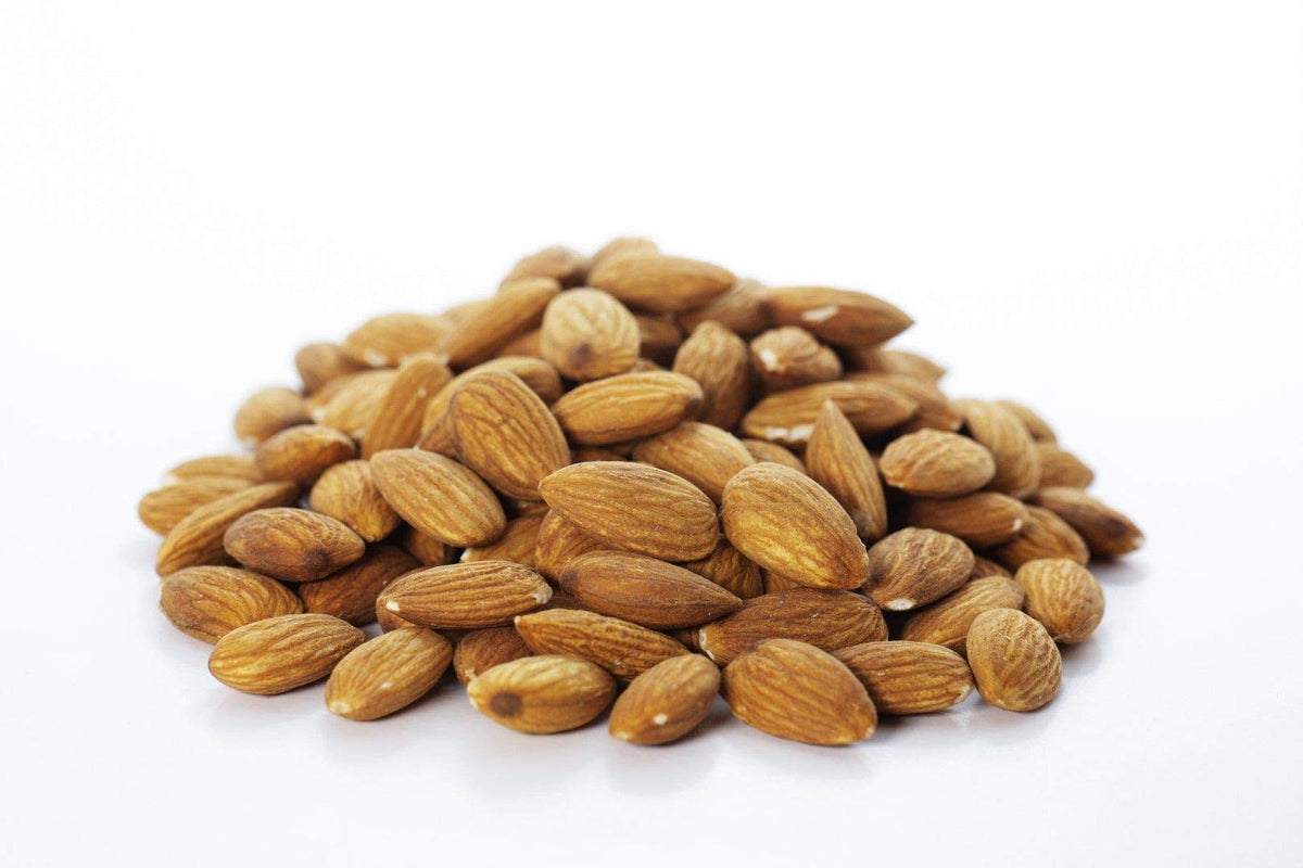 AIVA almonds close-up skin texture showcases premium unsalted quality