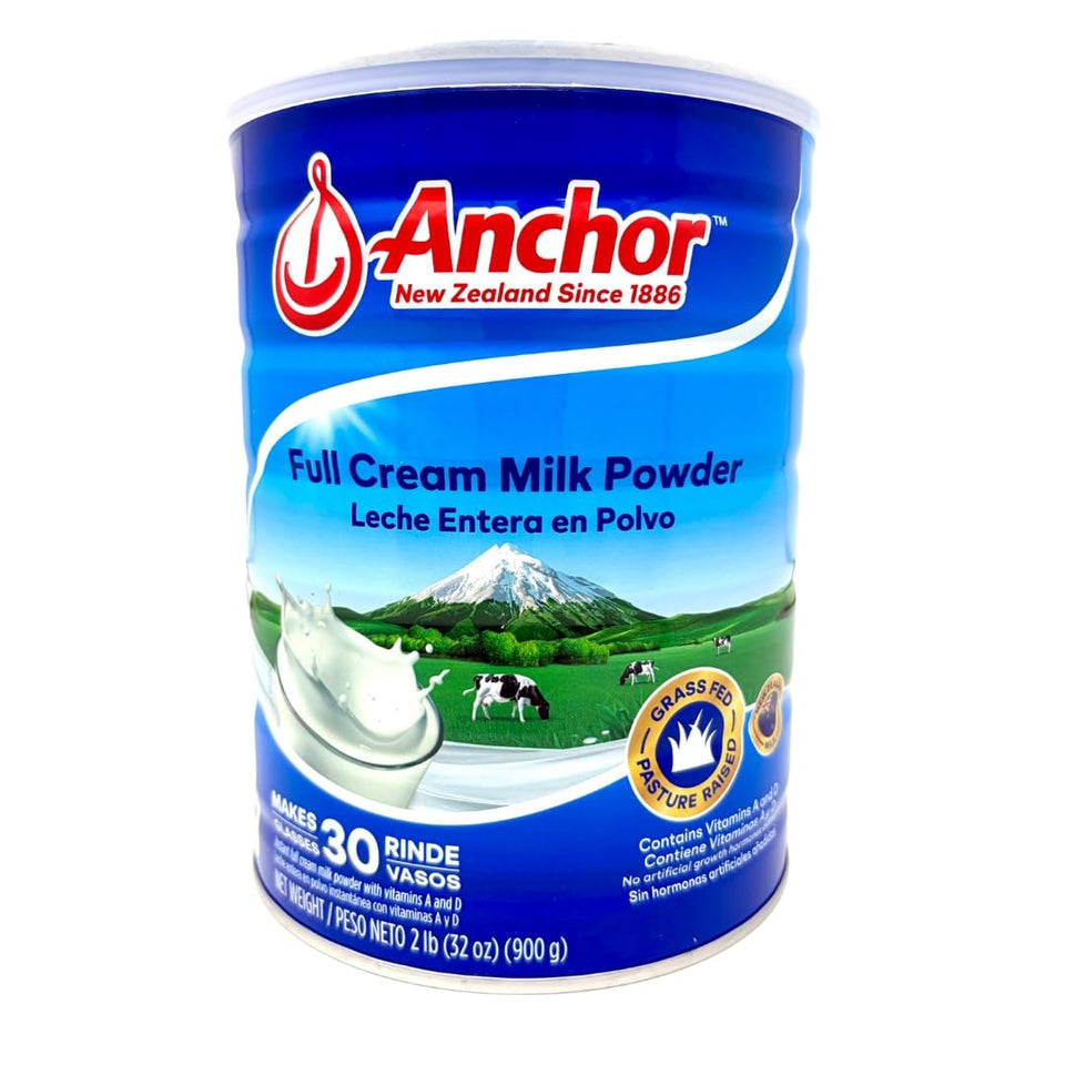 Aiva Anchor full cream milk powder 900g tin front shows rich flavor and versatile daily nutrition.