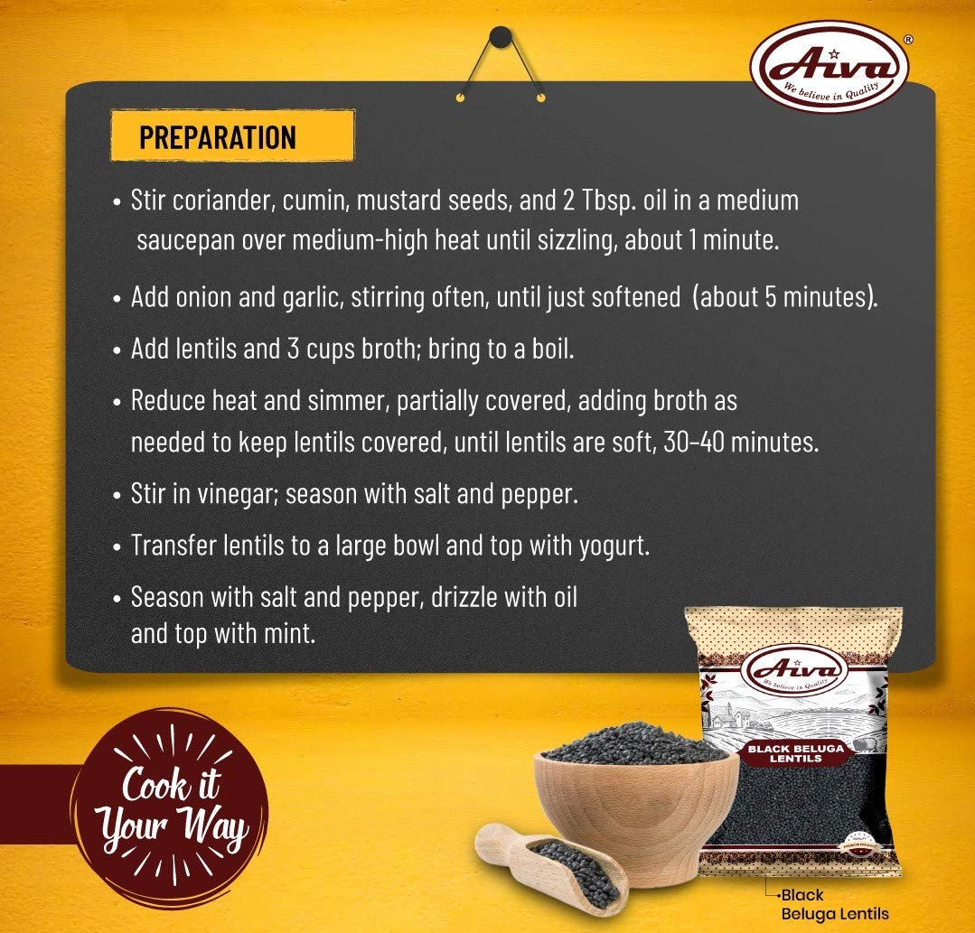 Aiva Beluga Lentils kitchen use ready to cook in 20 minutes