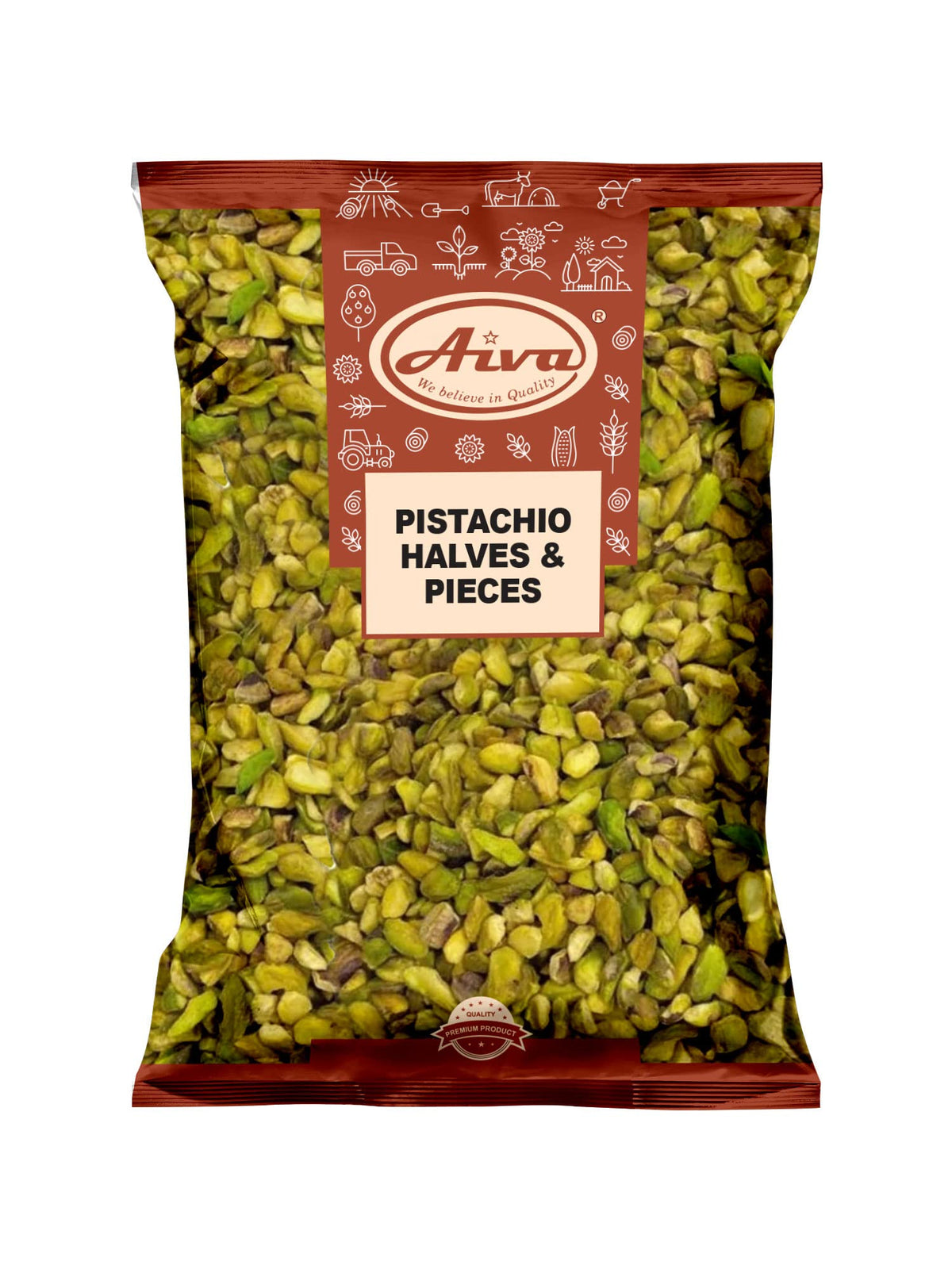 Aiva California pistachios halves and pieces ready for snacking and cooking.