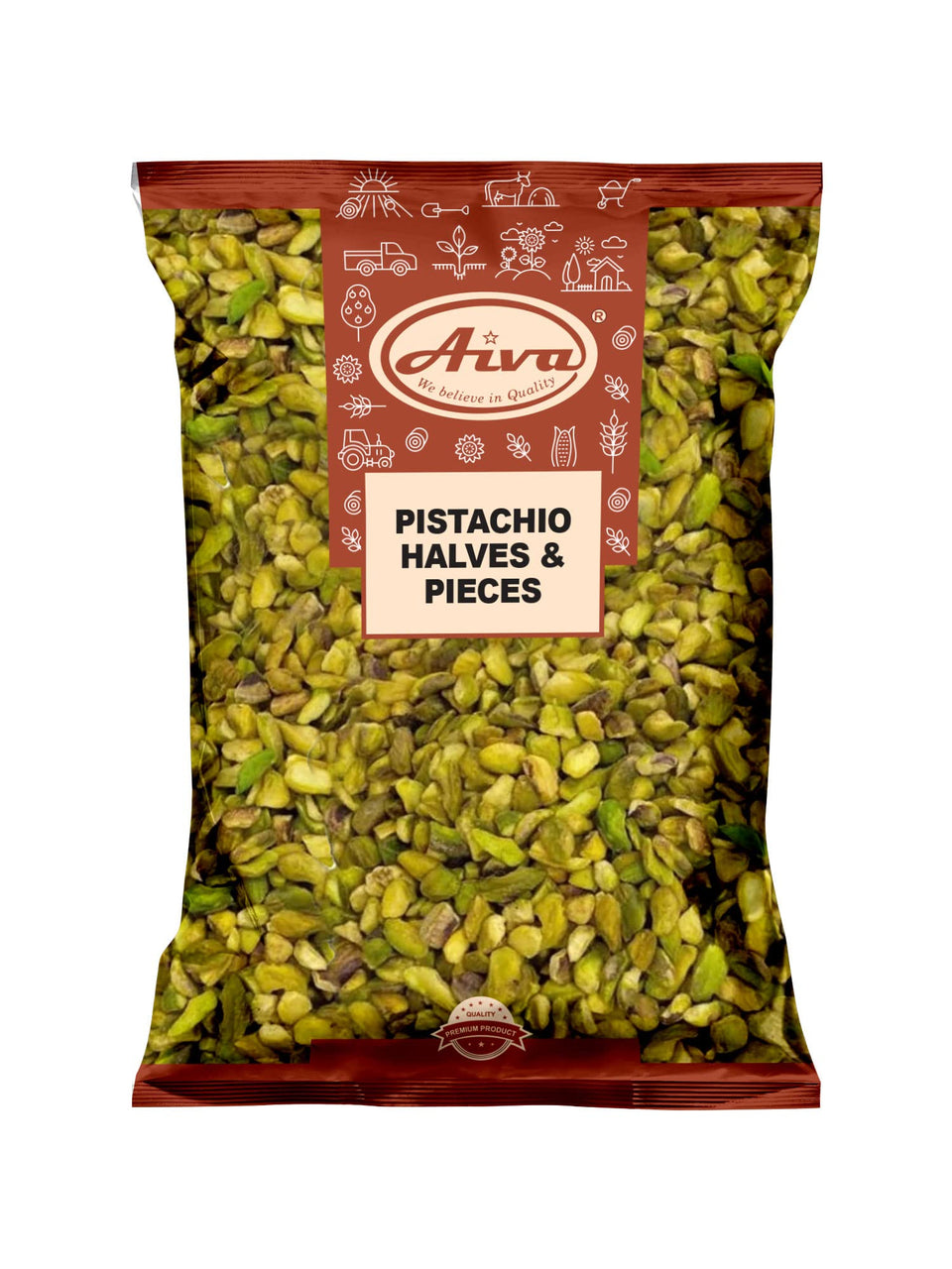 Aiva California pistachios halves and pieces ready for snacking and cooking.