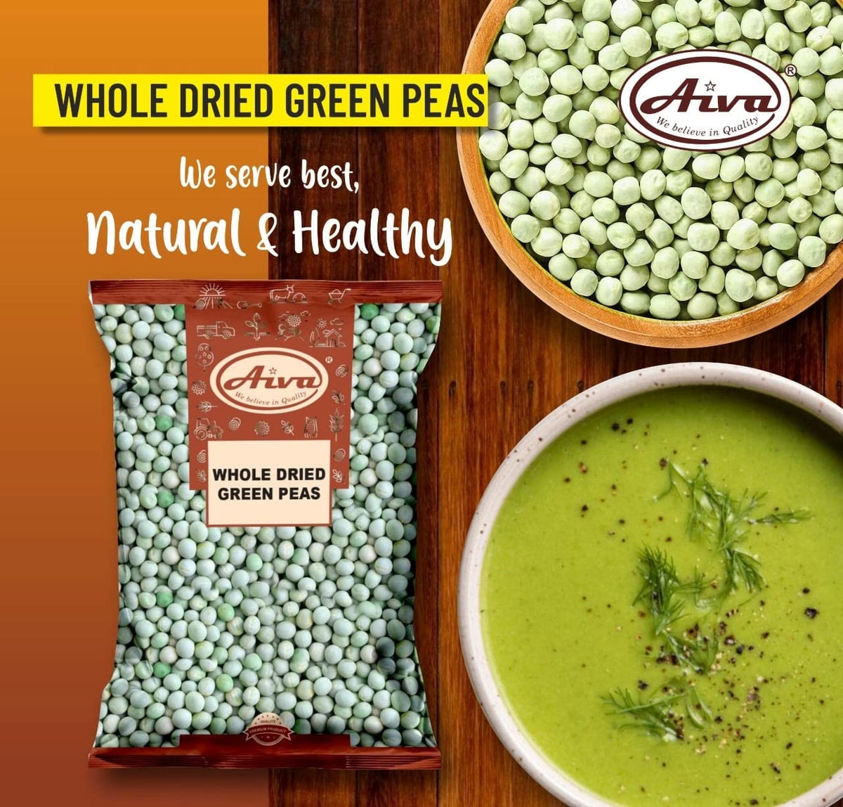 Aiva dried green peas bulk bag on shelf, easy pantry stocking.